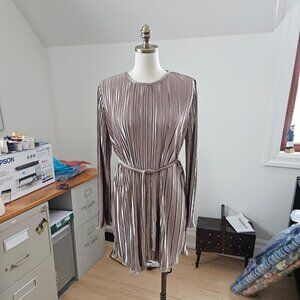 Champagne Satin Pleated Dress | NWOT | Size S